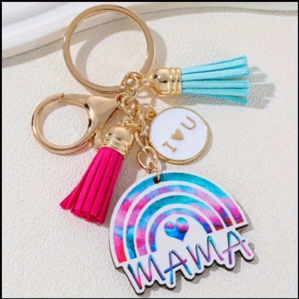 Personalized Mama Rainbow Bag Charm & Keychain 💖🌈✨ — “Joyful Love”